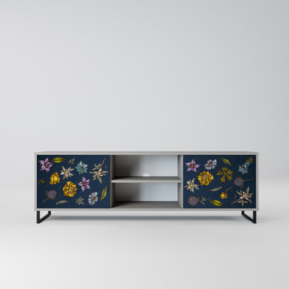 FLOWERS ON NAVY BLUE 2-Door TV Stand in Grey Finish