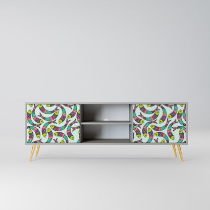 INDIAN FISH 2-Door TV Stand in Grey Finish