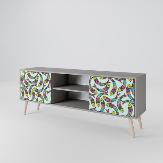 INDIAN FISH 2-Door TV Stand in Grey Finish