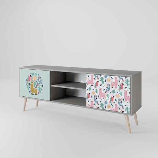 COLORFUL ALPACAS 2-Door TV Stand in Grey Finish