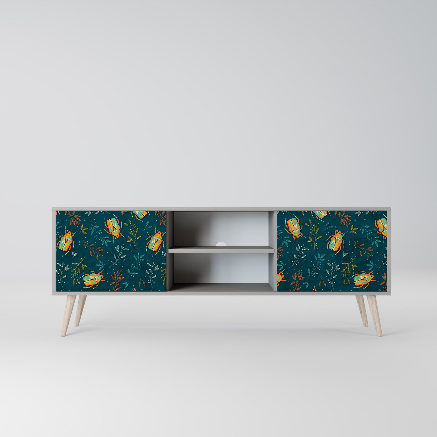 AUTUMN INSECTS 2-Door TV Stand in Grey Finish