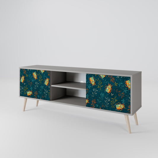 AUTUMN INSECTS 2-Door TV Stand in Grey Finish