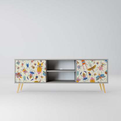 COLORFUL INSECTS 2-Door TV Stand in Grey Finish