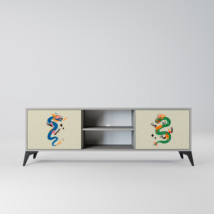 MYTHOLOGICAL CREATURES 2-Door TV Stand in Grey Finish