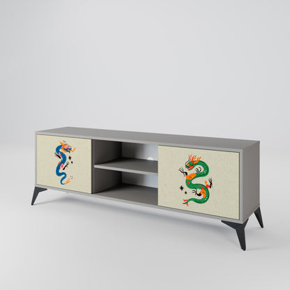 MYTHOLOGICAL CREATURES 2-Door TV Stand in Grey Finish
