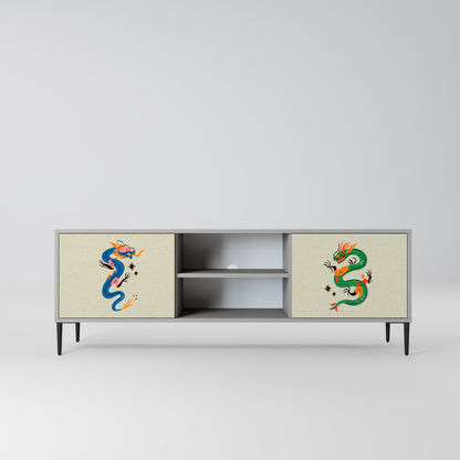 MYTHOLOGICAL CREATURES 2-Door TV Stand in Grey Finish
