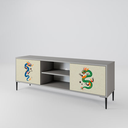 MYTHOLOGICAL CREATURES 2-Door TV Stand in Grey Finish