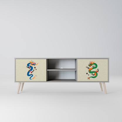 MYTHOLOGICAL CREATURES 2-Door TV Stand in Grey Finish