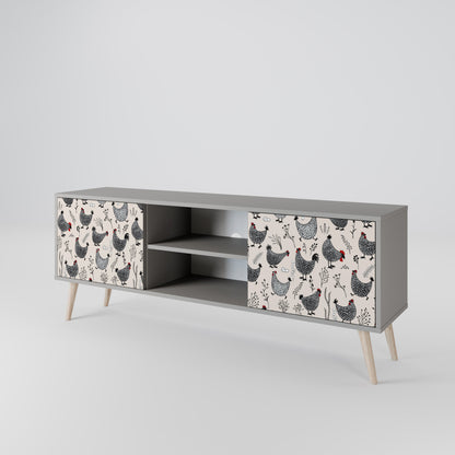 HAPPY HENS 2-Door TV Stand in Grey Finish