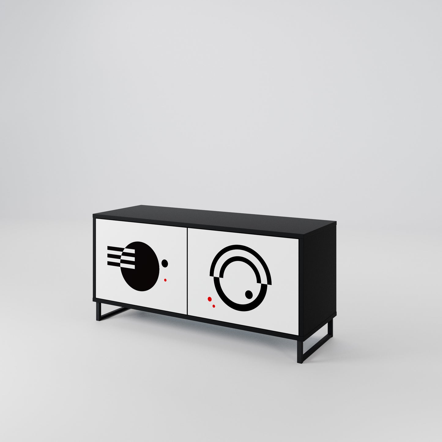 BLACK AND WHITE COMBINATION Compact 2-Door TV Cabinet