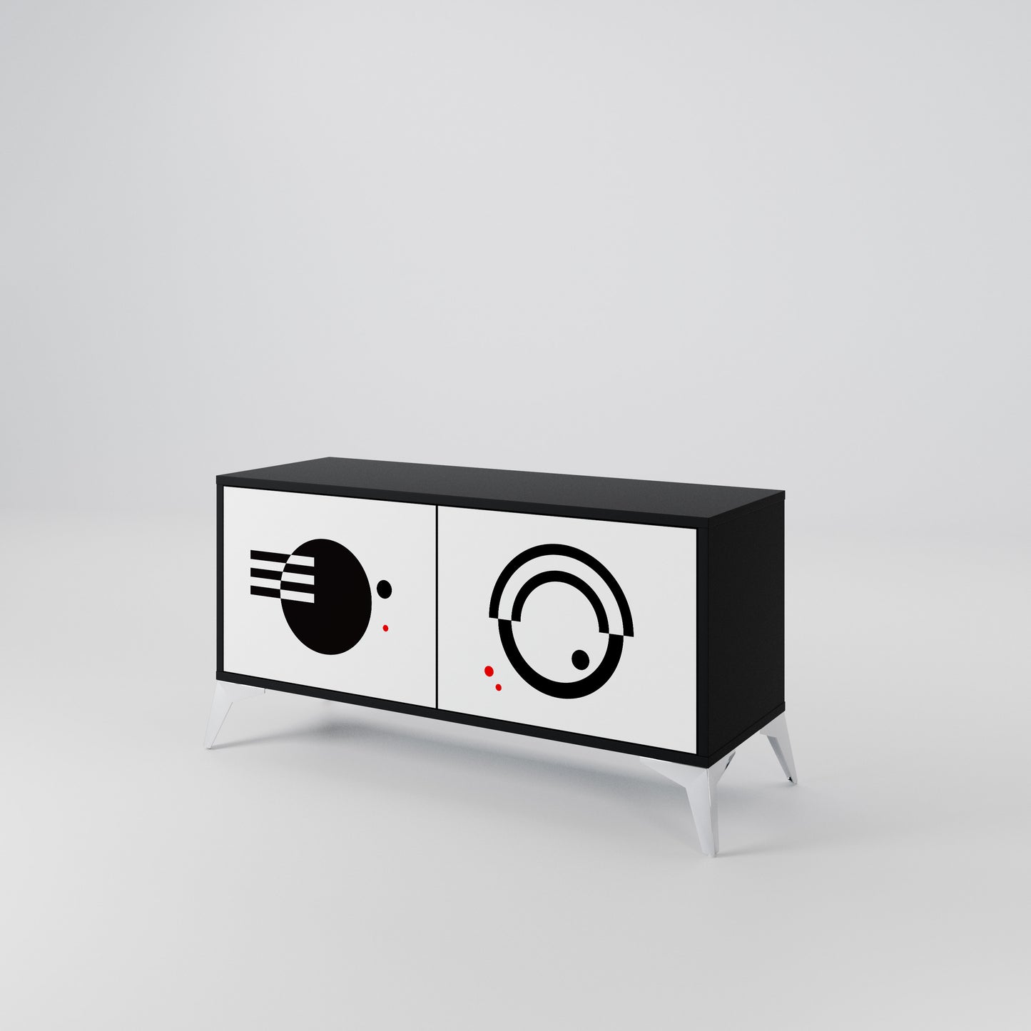 BLACK AND WHITE COMBINATION Compact 2-Door TV Cabinet