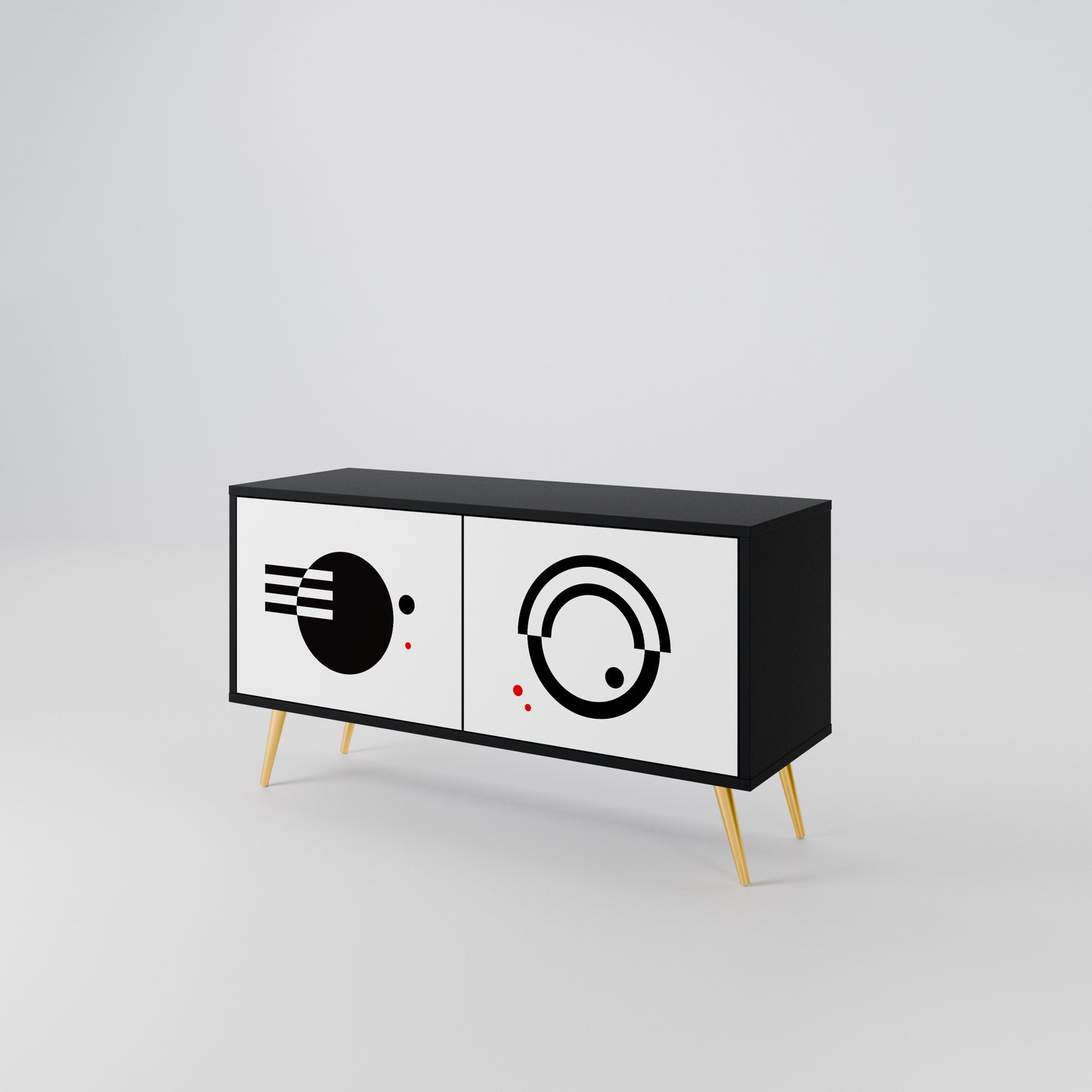 BLACK AND WHITE COMBINATION Compact 2-Door TV Cabinet