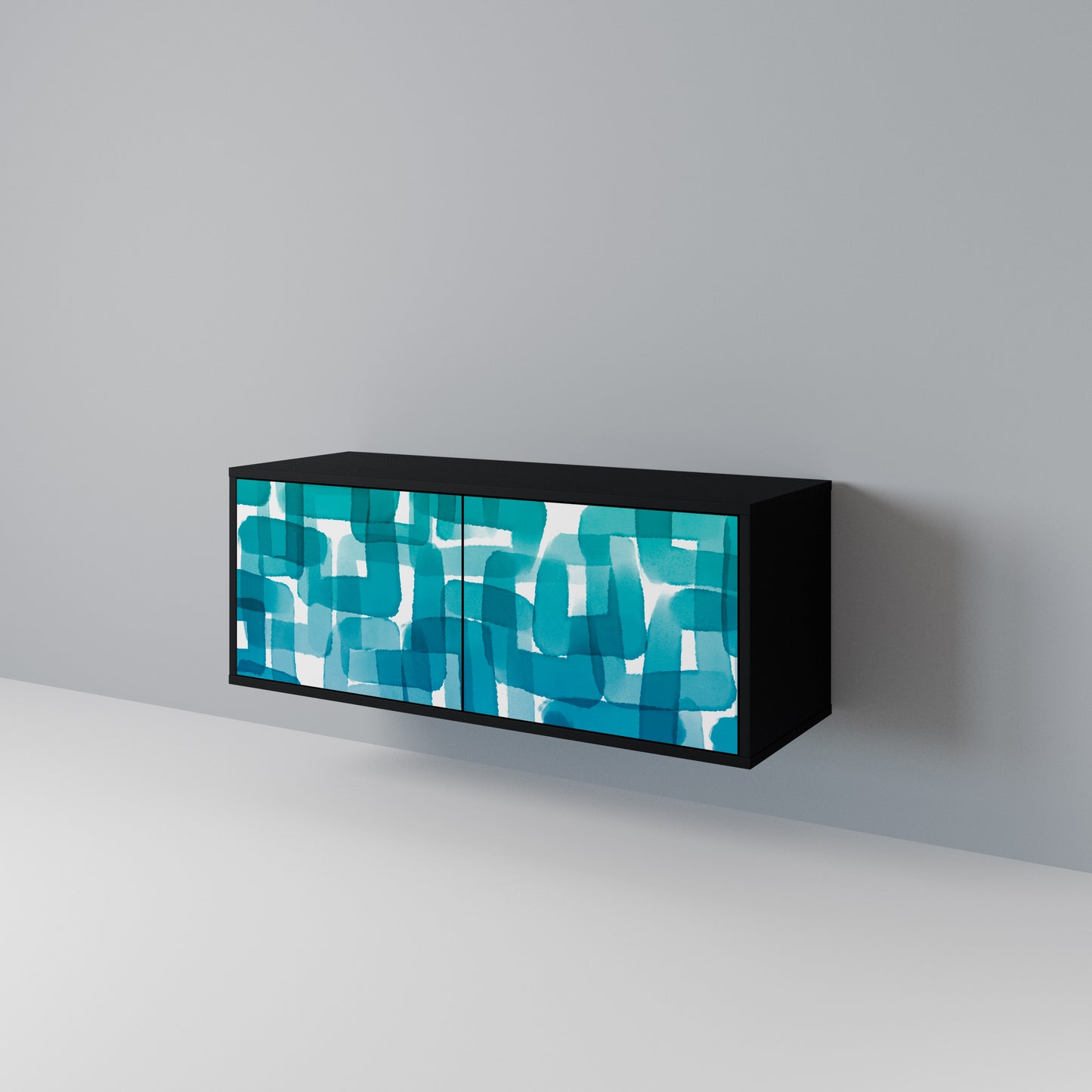 TURQUOISE RECTANGLES Compact 2-Door TV Cabinet