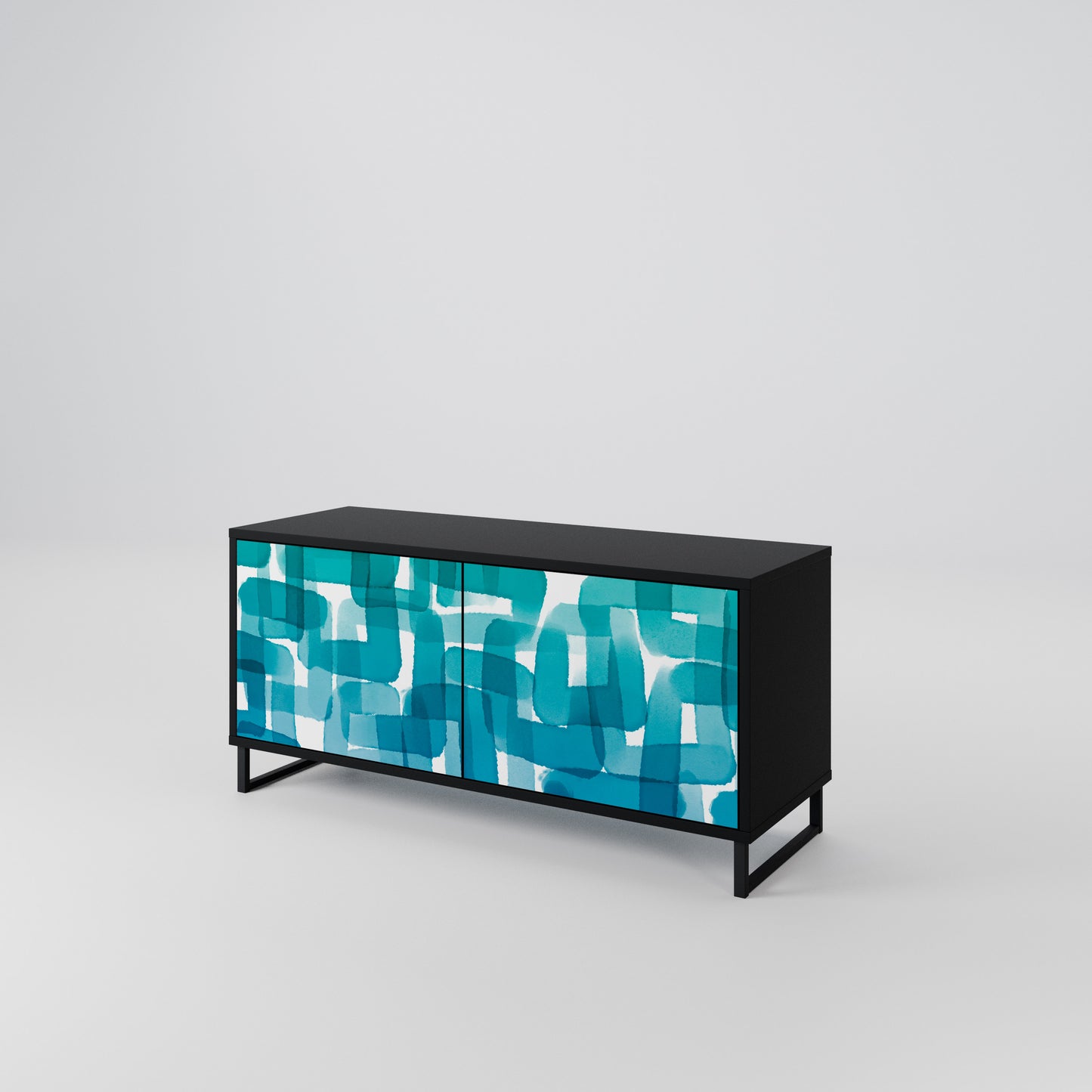 TURQUOISE RECTANGLES Compact 2-Door TV Cabinet