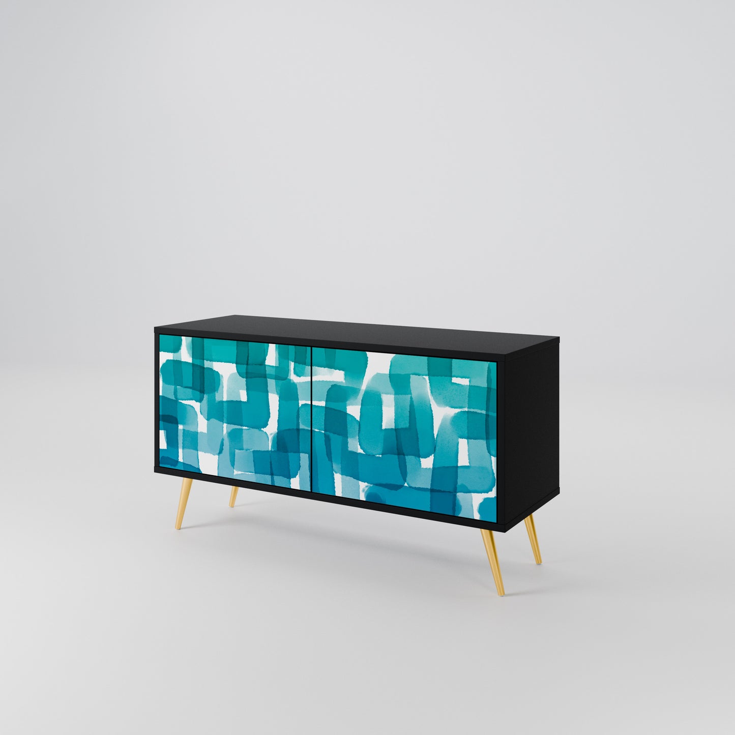 TURQUOISE RECTANGLES Compact 2-Door TV Cabinet