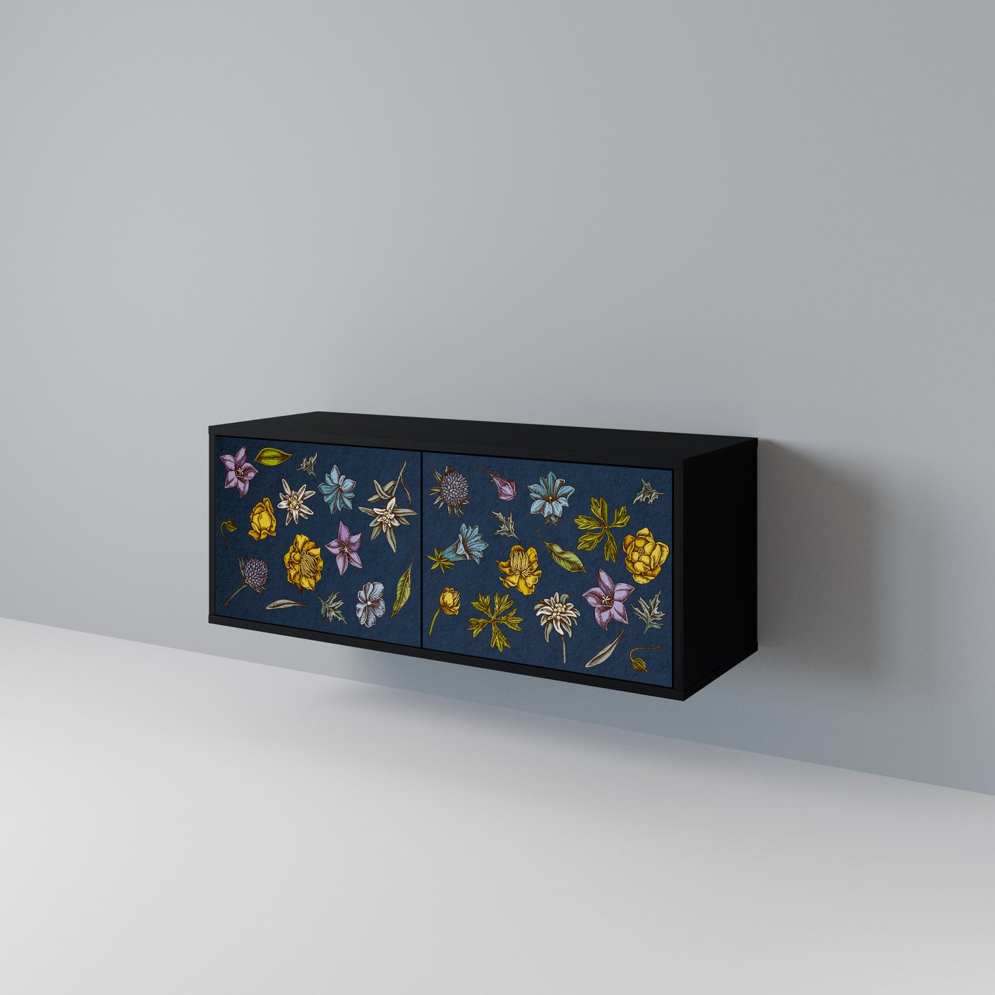 FLOWERS ON NAVY BLUE Compact 2-Door TV Cabinet