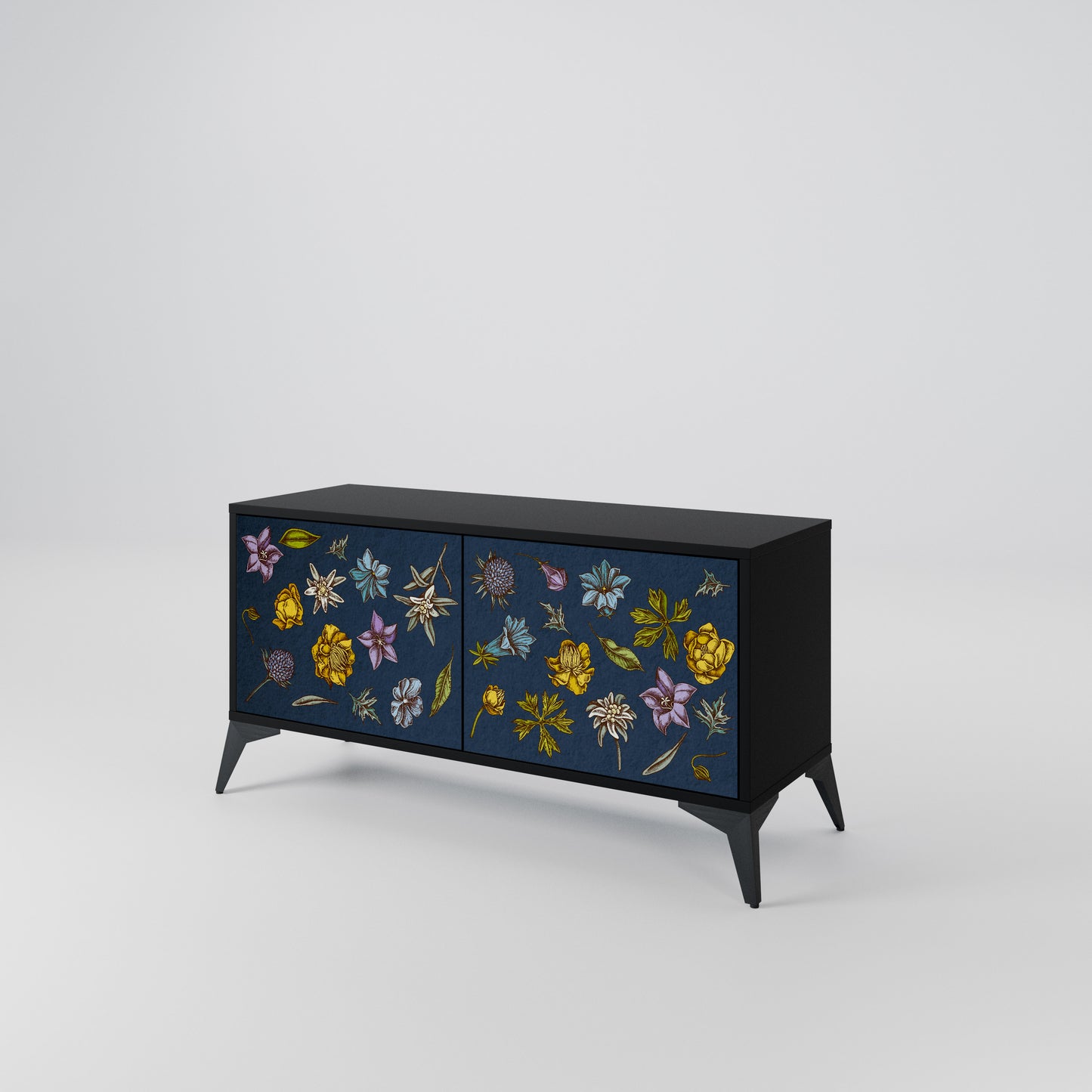 FLOWERS ON NAVY BLUE Compact 2-Door TV Cabinet