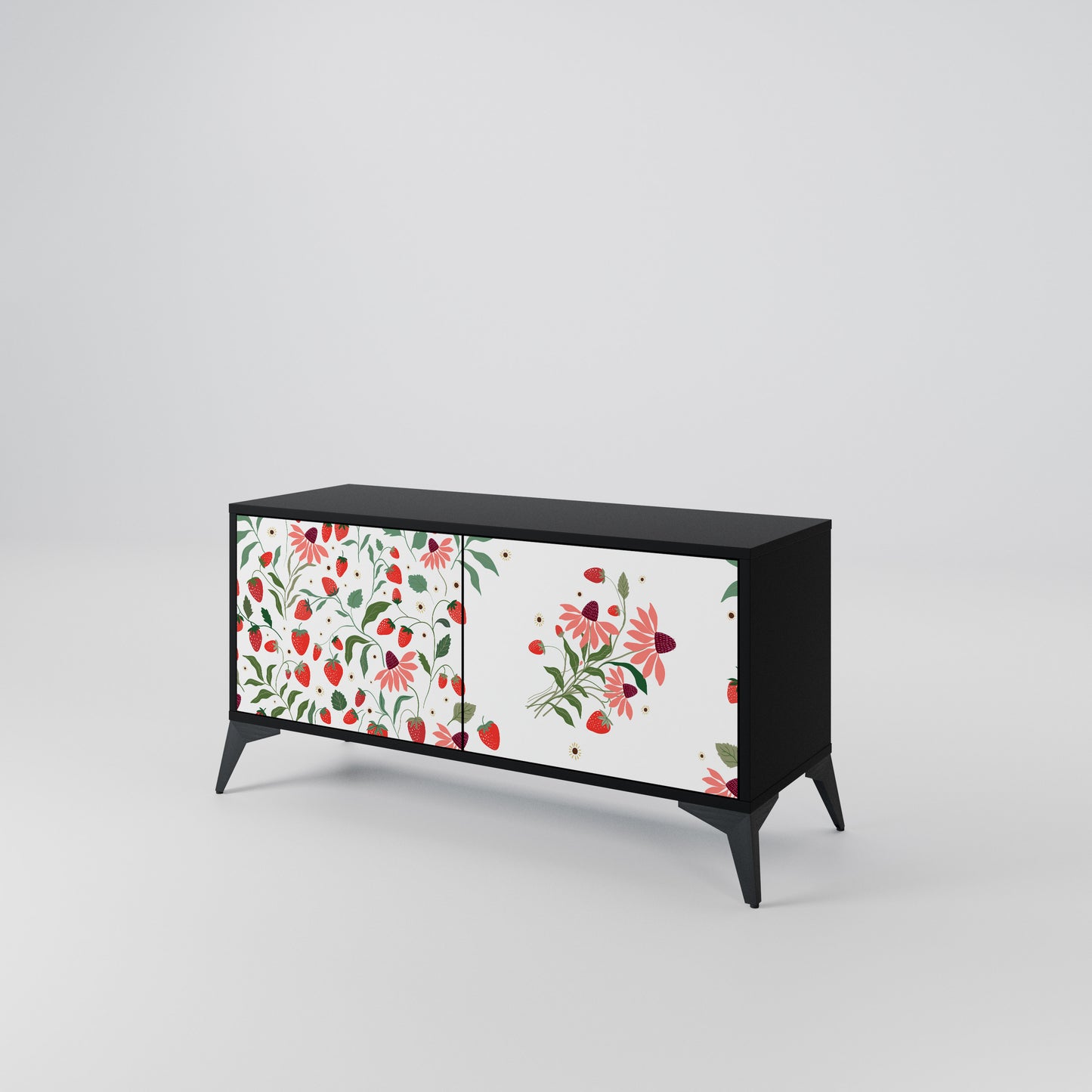 FLOWERS AND STRAWBERRIES Compact 2-Door TV Cabinet