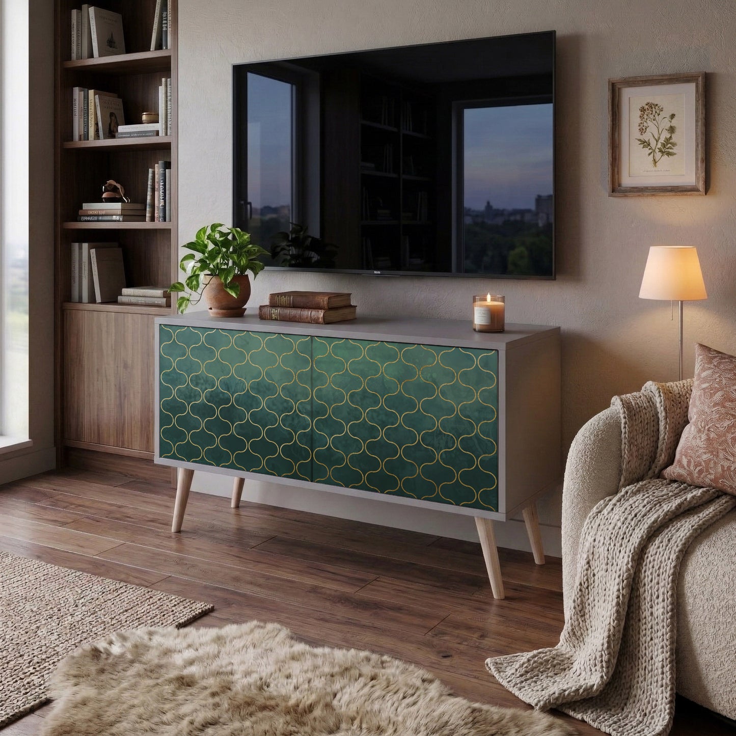 TESSELATED GREENERY Compact 2-Door TV Cabinet
