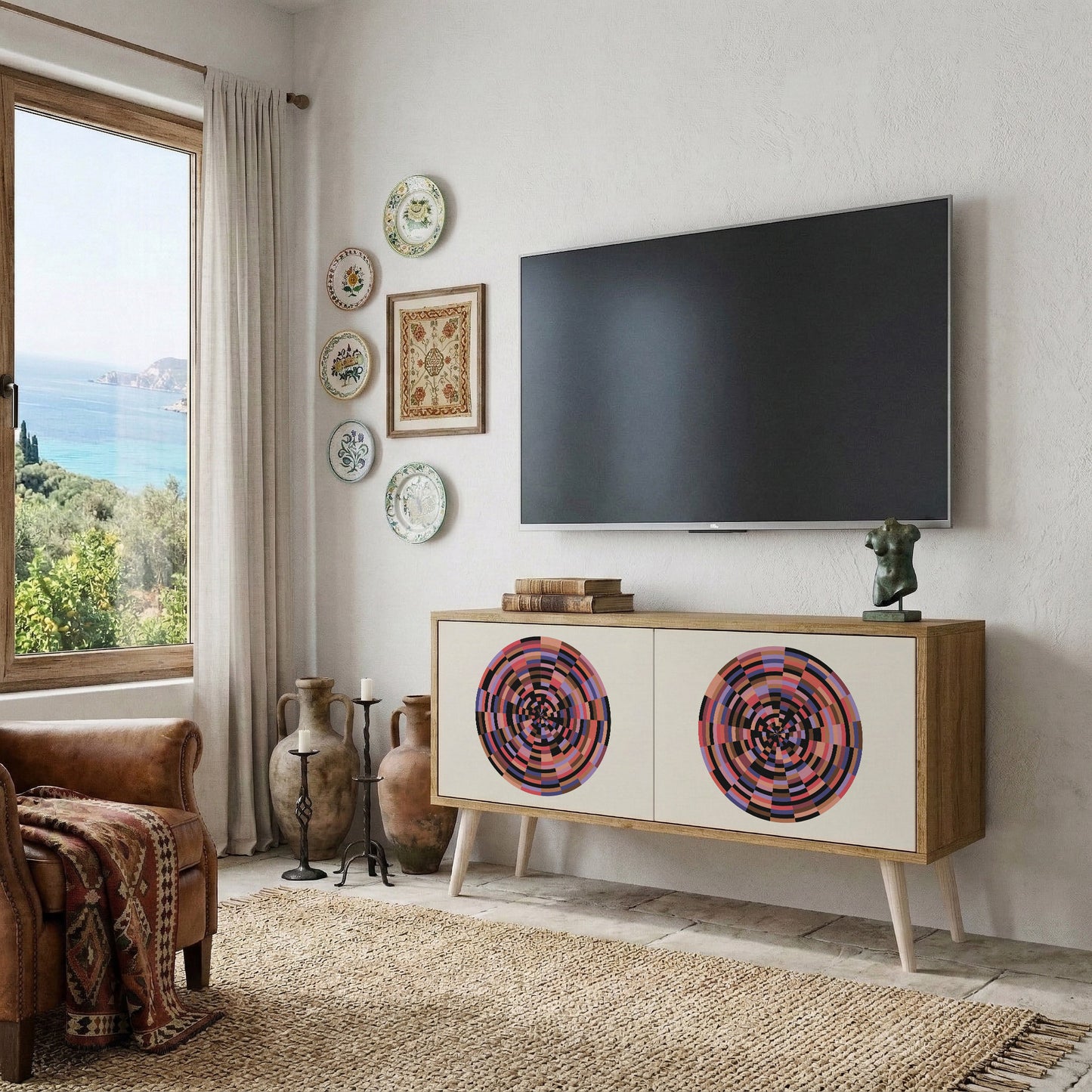 BROWN CIRCLES Mobile TV Compatto a 2 Ante