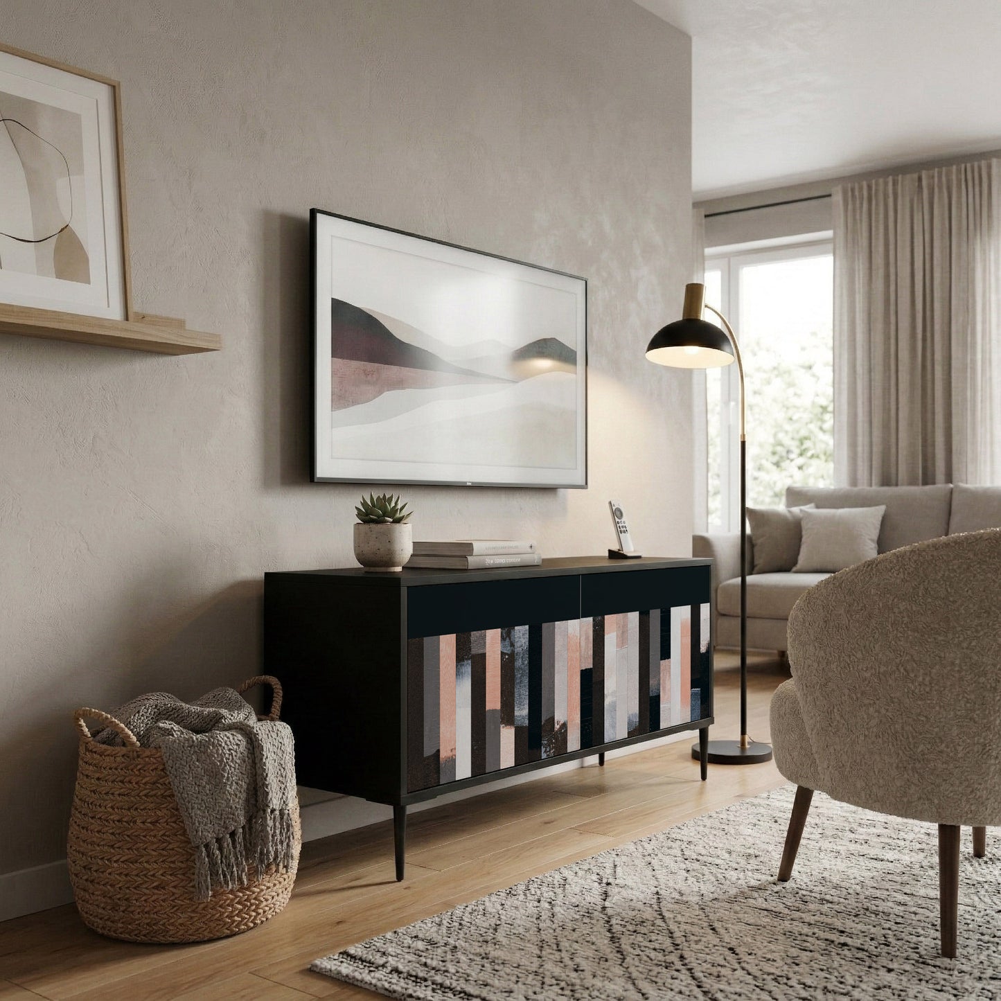 COLLAGE OF RECTANGLES Compact 2-Door TV Cabinet