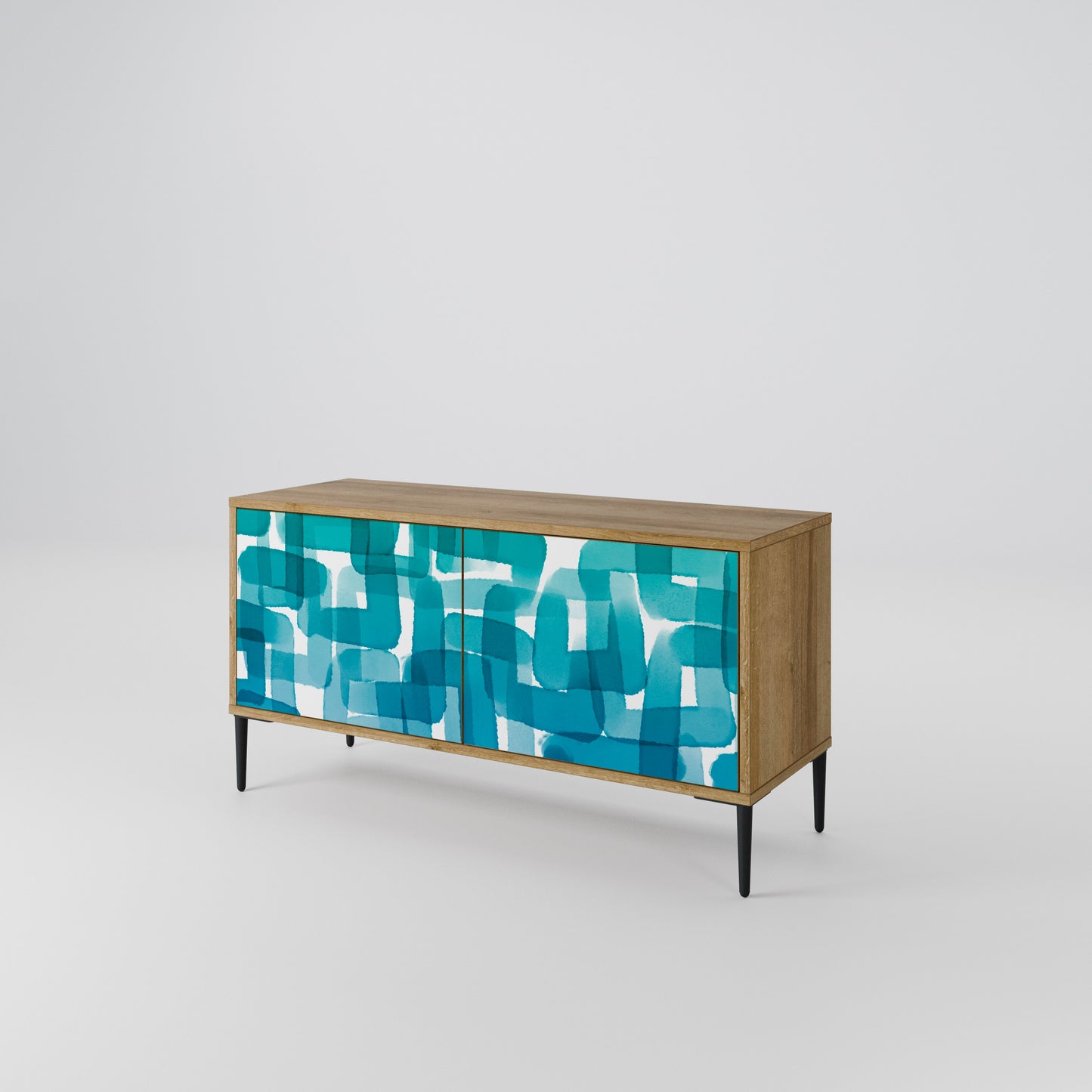 TURQUOISE RECTANGLES Compact 2-Door TV Cabinet