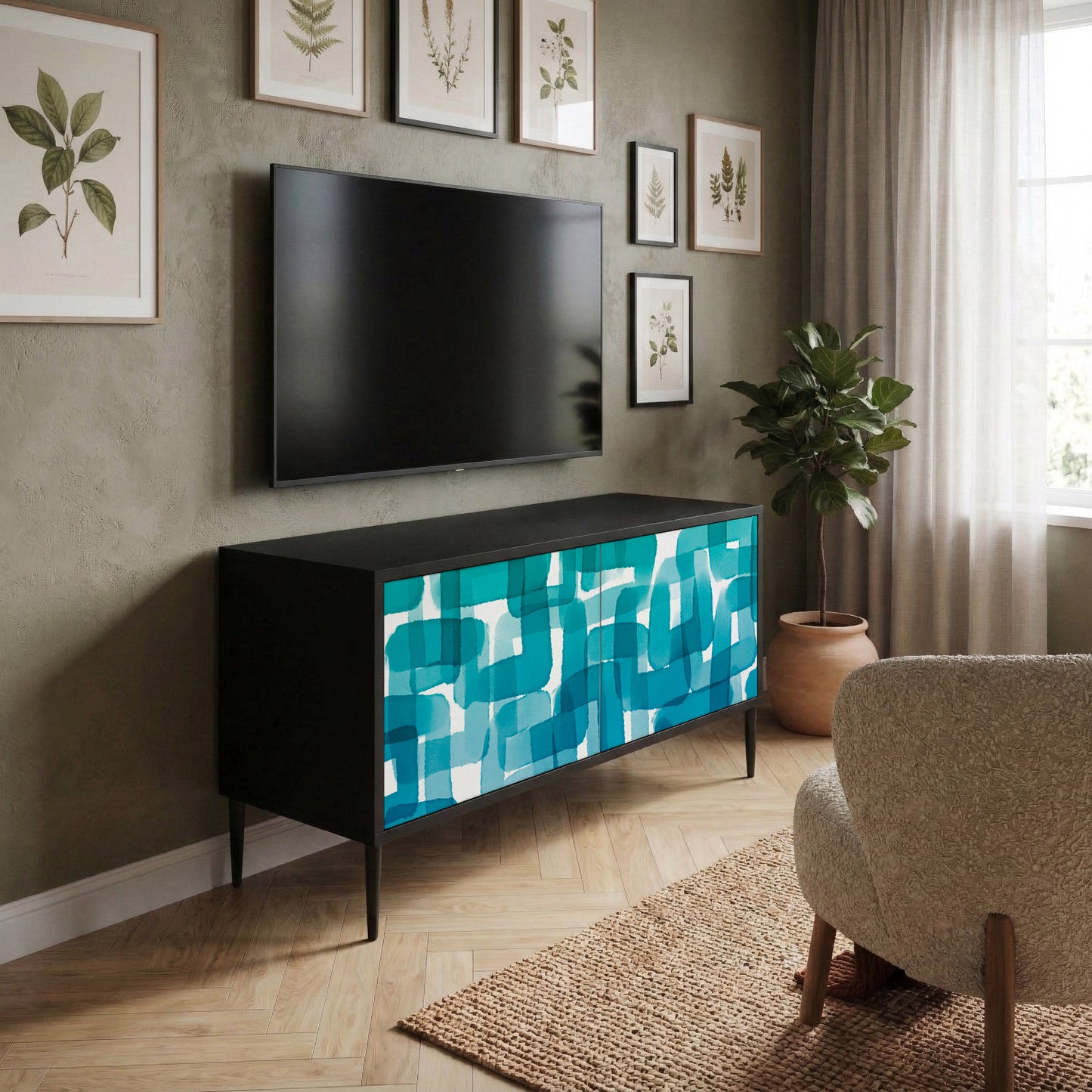 TURQUOISE RECTANGLES Mobile TV Compatto a 2 Ante