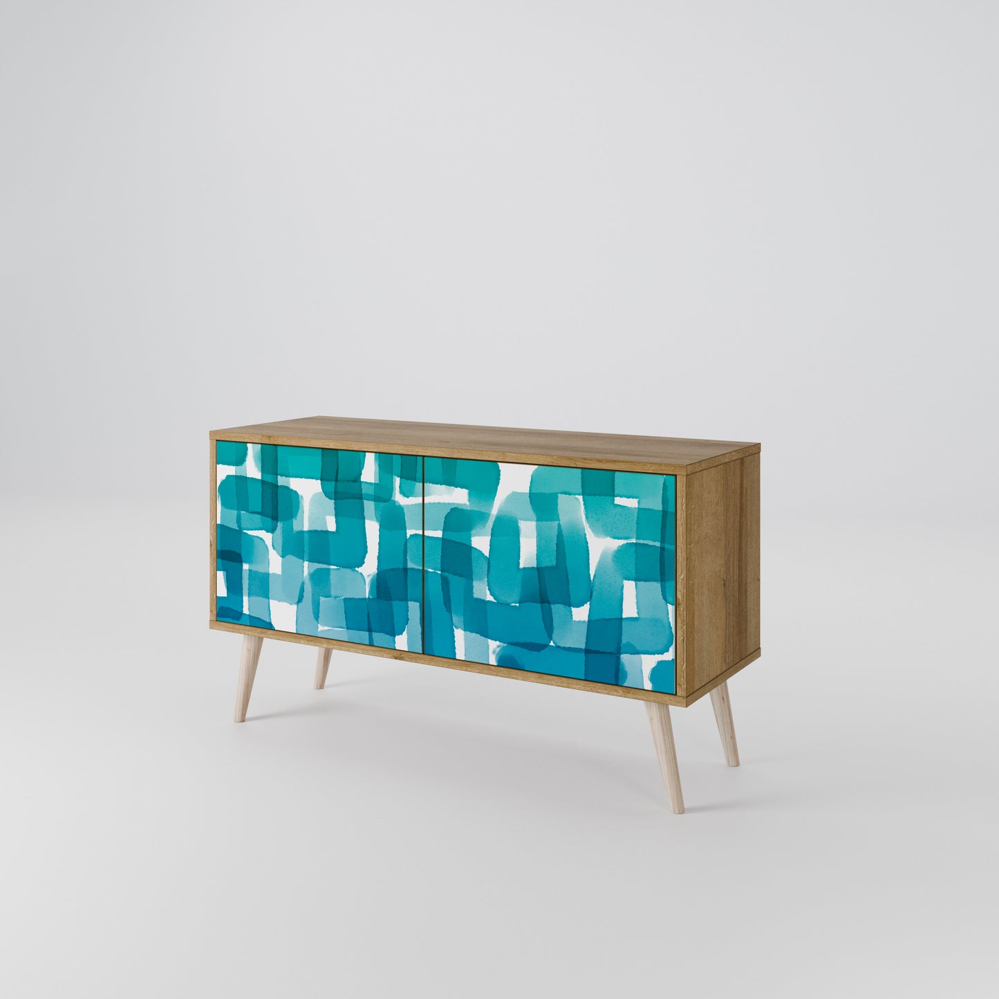 TURQUOISE RECTANGLES Compact 2-Door TV Cabinet