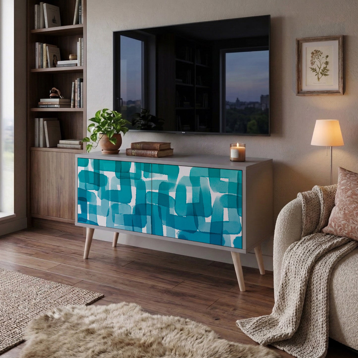 TURQUOISE RECTANGLES Mobile TV Compatto a 2 Ante