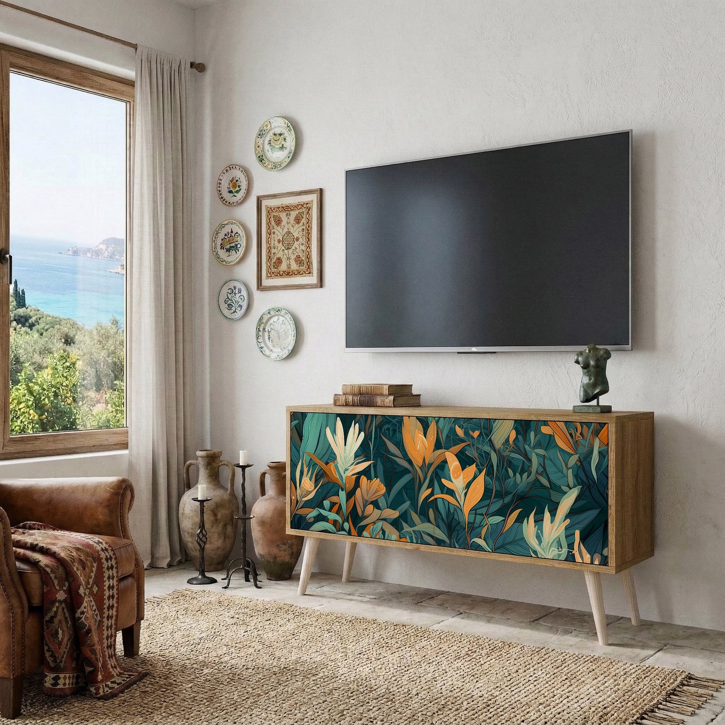 FLORAL SERENITY Mobile TV Compatto a 2 Ante