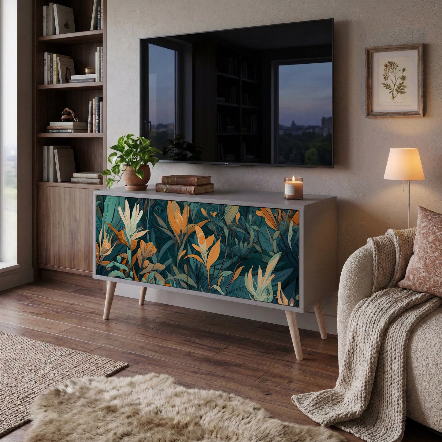 FLORAL SERENITY Mobile TV Compatto a 2 Ante