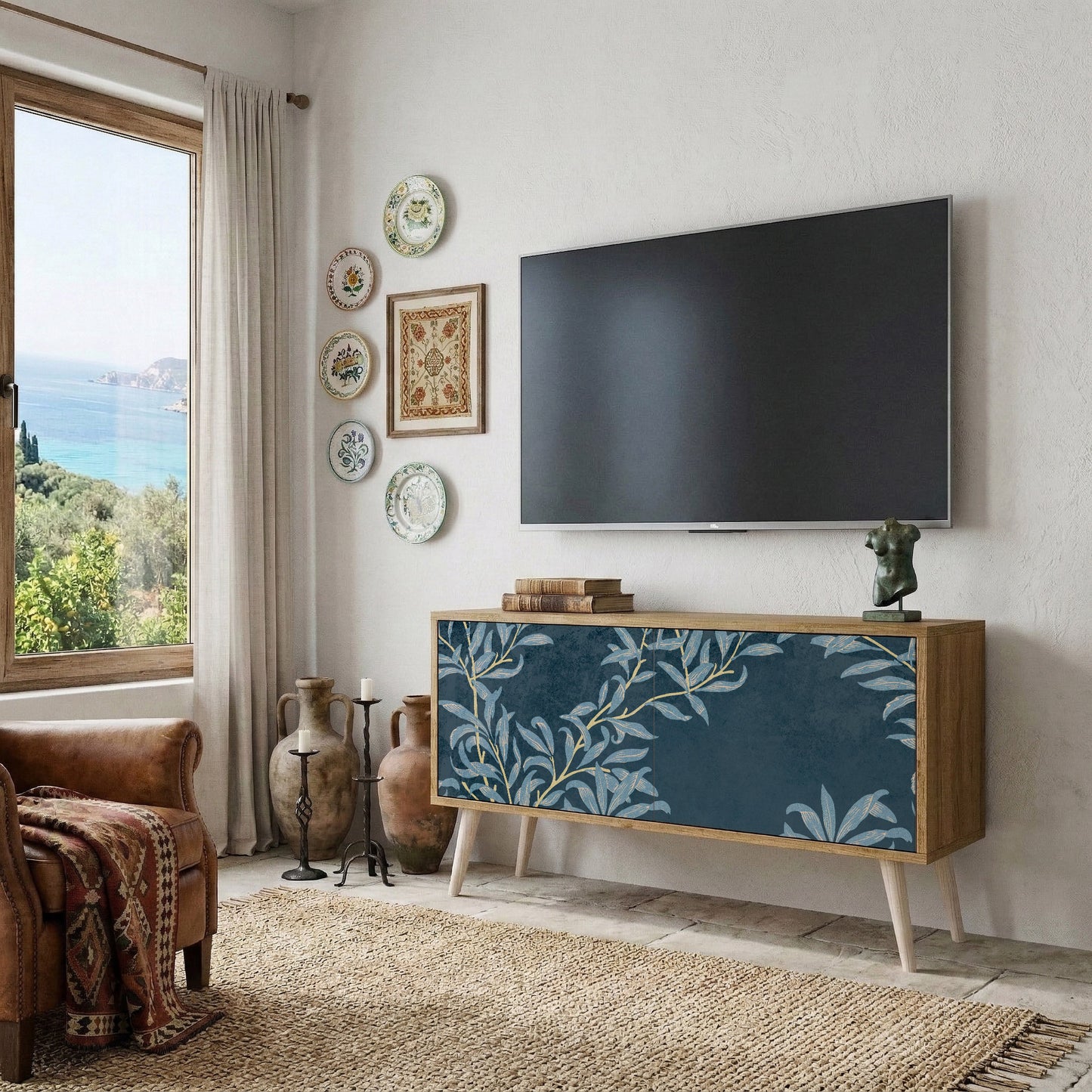 BLUE LEAVES Mobile TV Compatto a 2 Ante