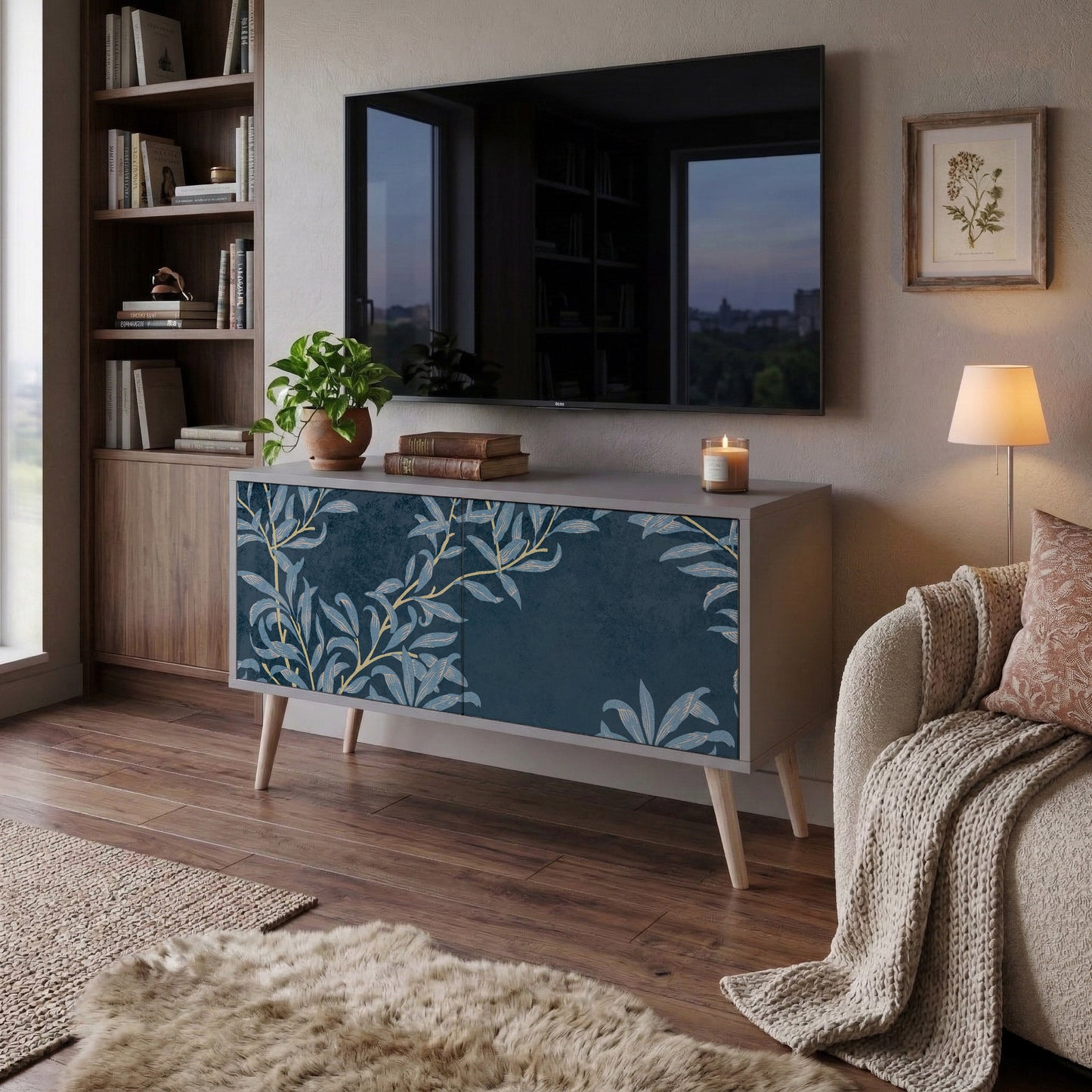 BLUE LEAVES Mobile TV Compatto a 2 Ante