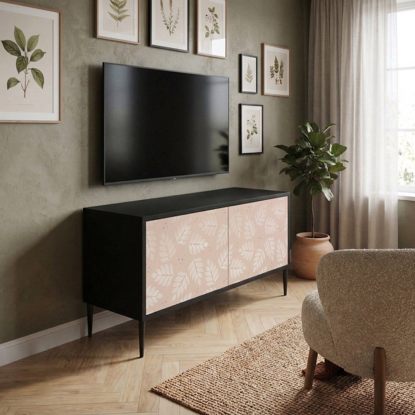 LEAVES ON BEIGE Mobile TV Compatto a 2 Ante