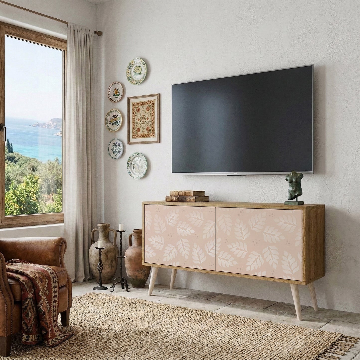 LEAVES ON BEIGE Mobile TV Compatto a 2 Ante