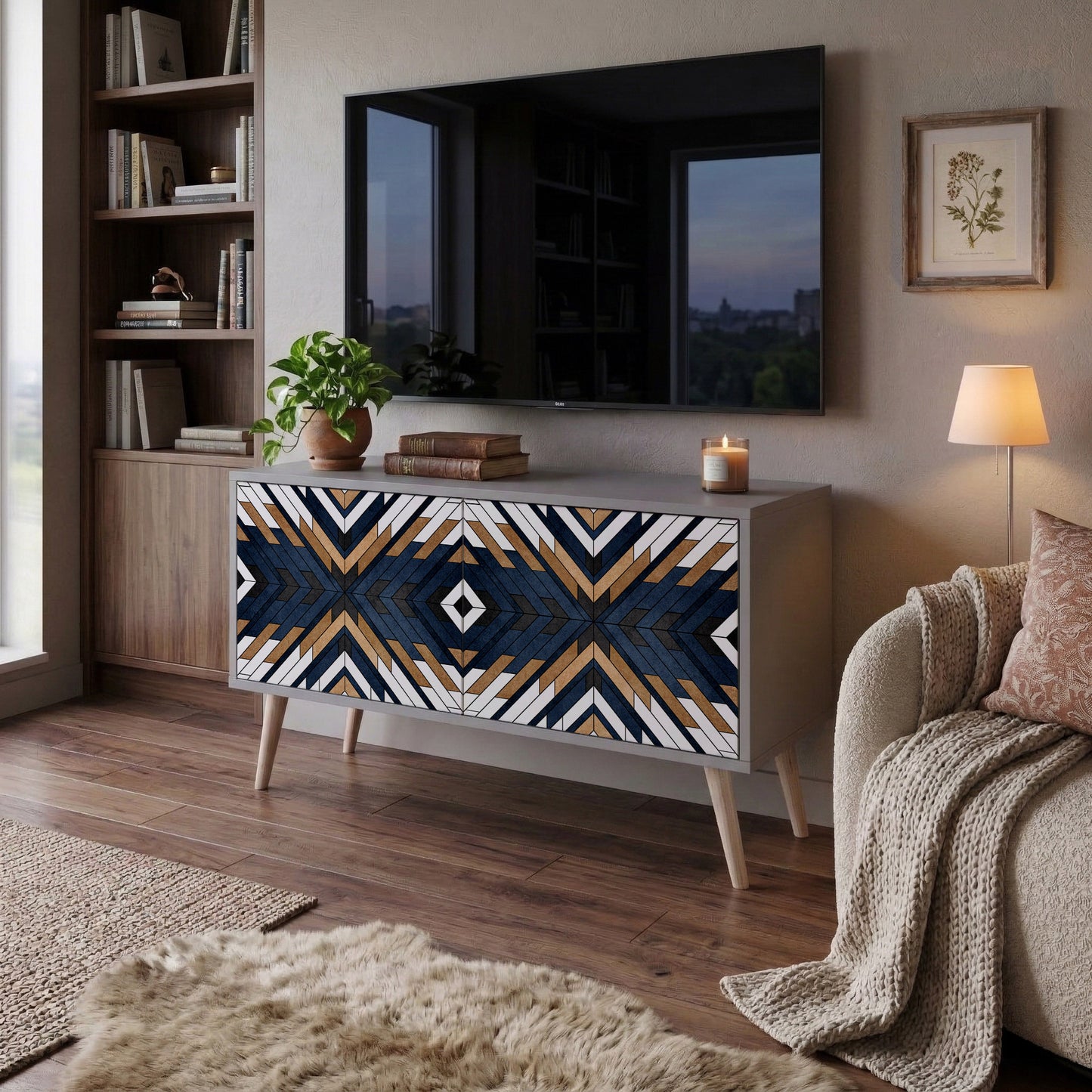 ARTFUL GEOMETRY Mobile TV Compatto a 2 Ante