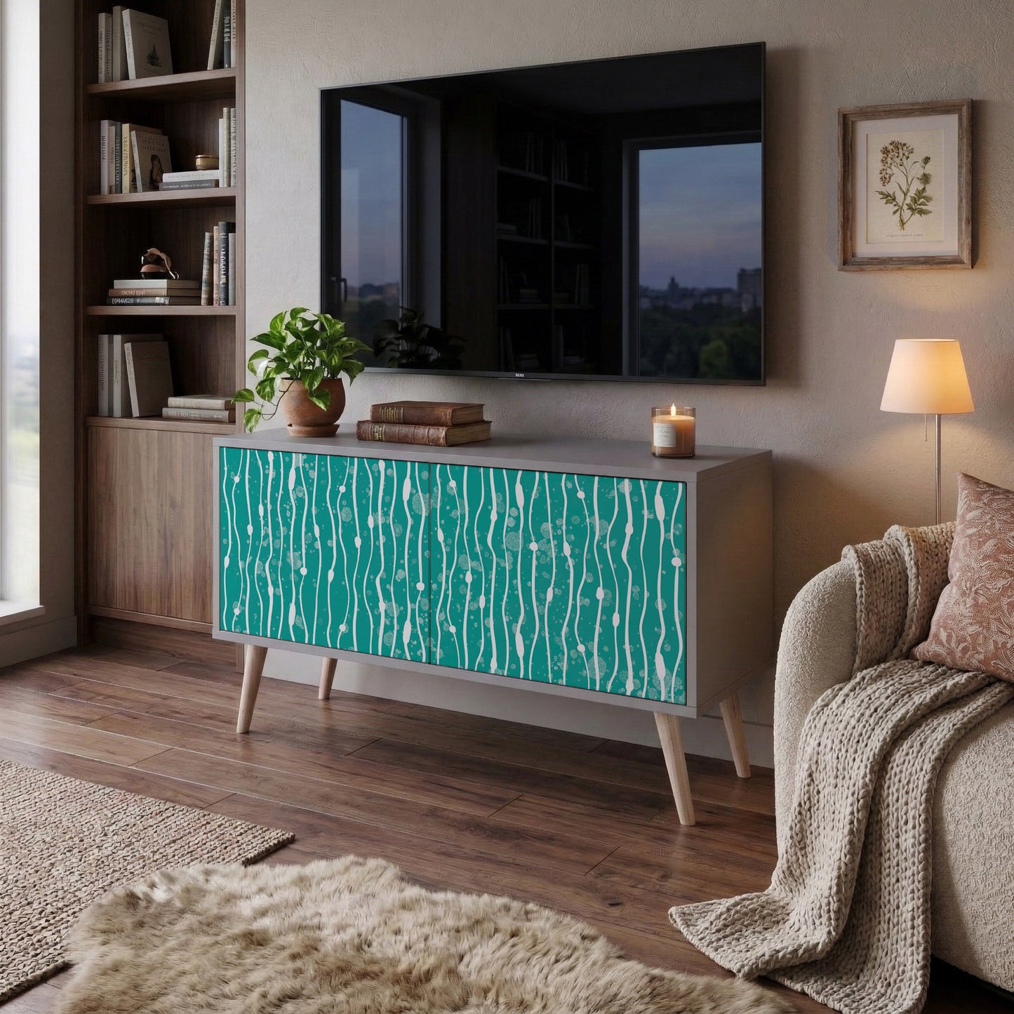 TURQUOISE RAIN Mobile TV Compatto a 2 Ante