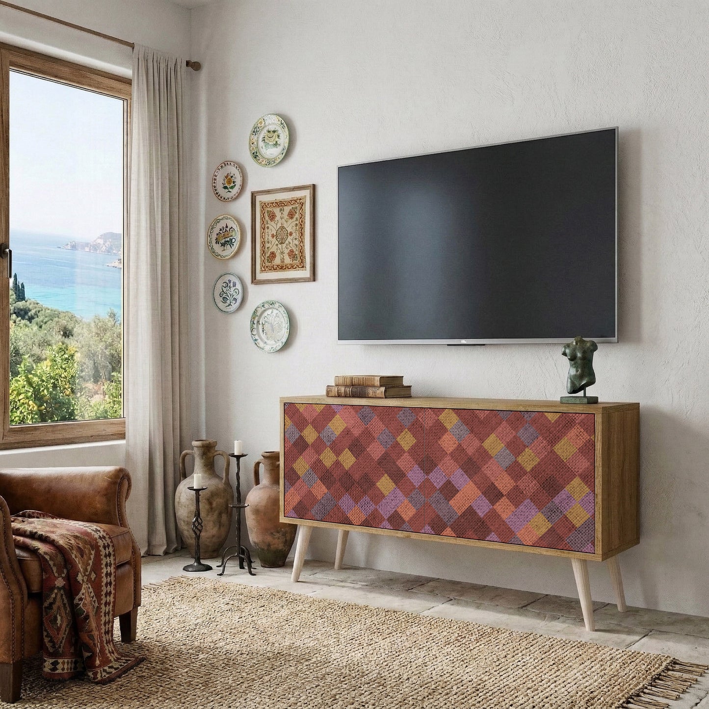 PAINTED SQUARES Mobile TV Compatto a 2 Ante
