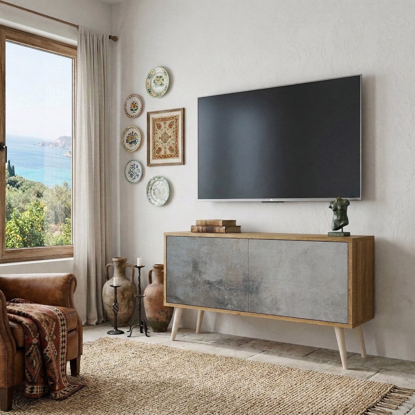 CONCRETE WALL Mobile TV Compatto a 2 Ante