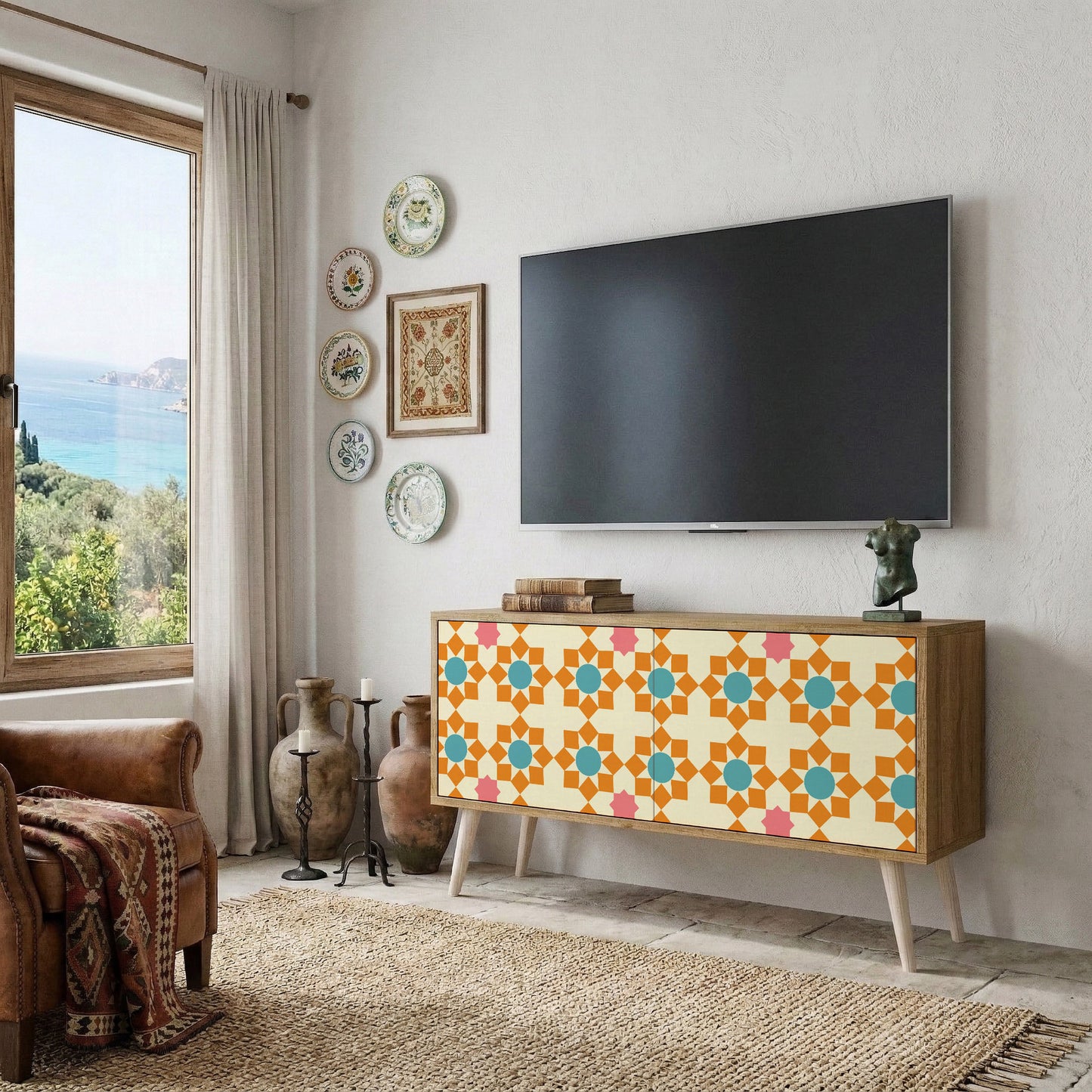 FLORAL DECOR Mobile TV Compatto a 2 Ante
