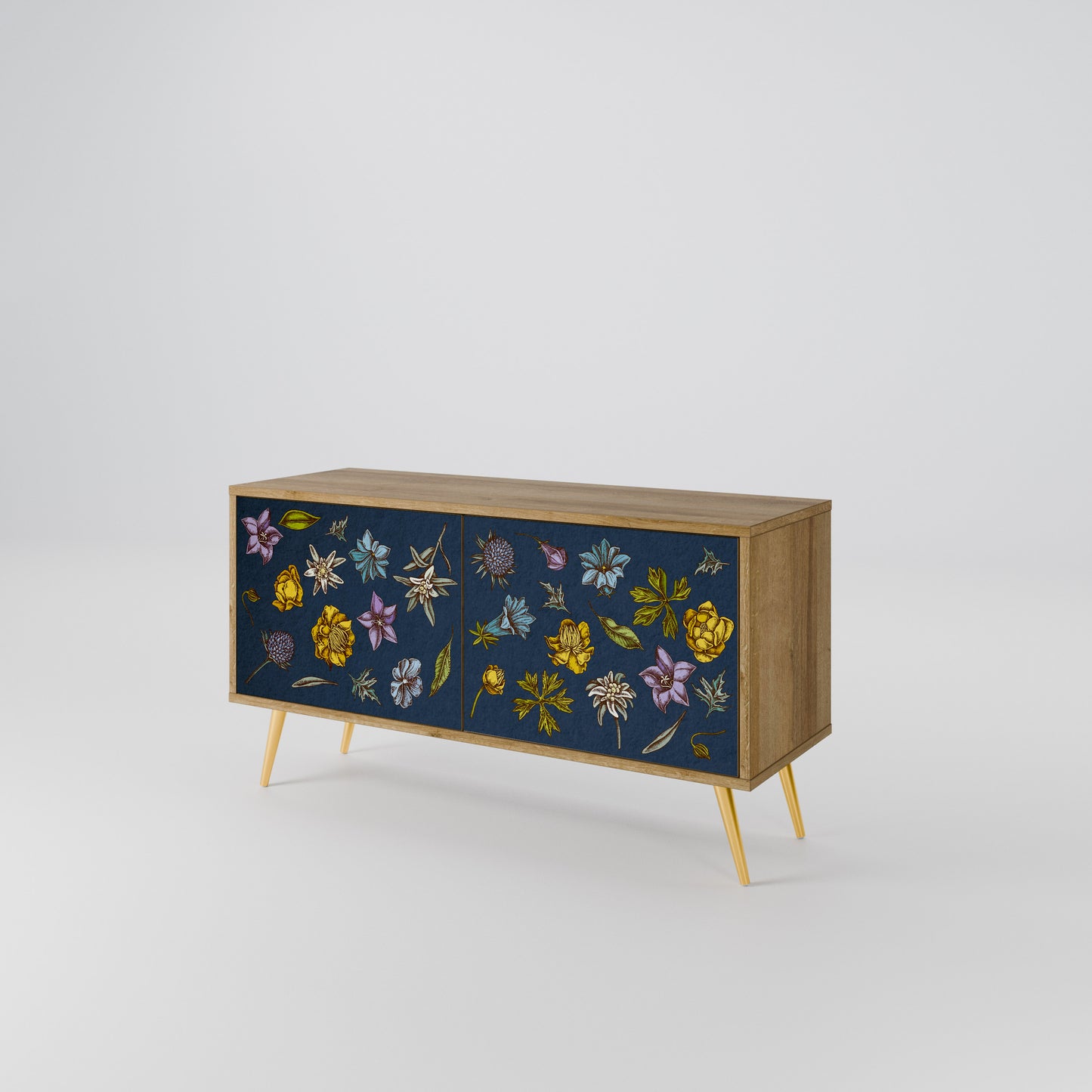 FLOWERS ON NAVY BLUE Compact 2-Door TV Cabinet