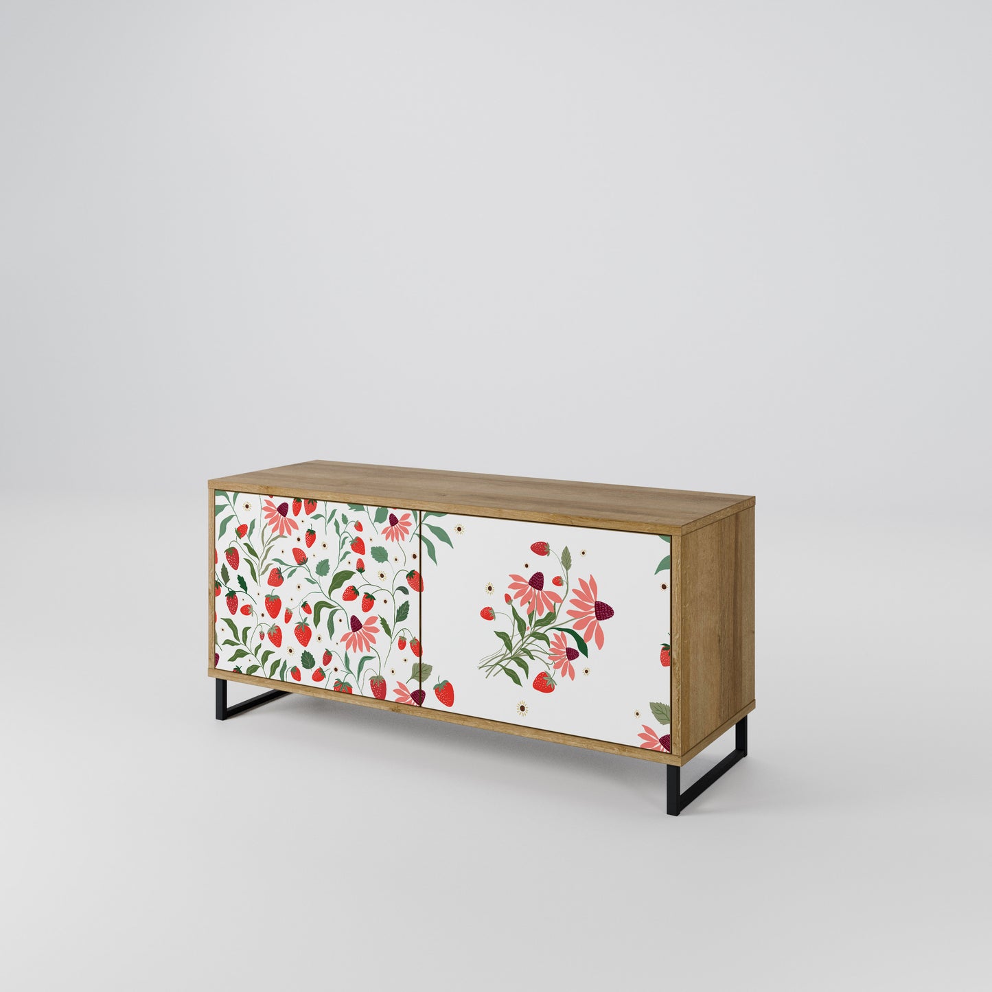 FLOWERS AND STRAWBERRIES Compact 2-Door TV Cabinet