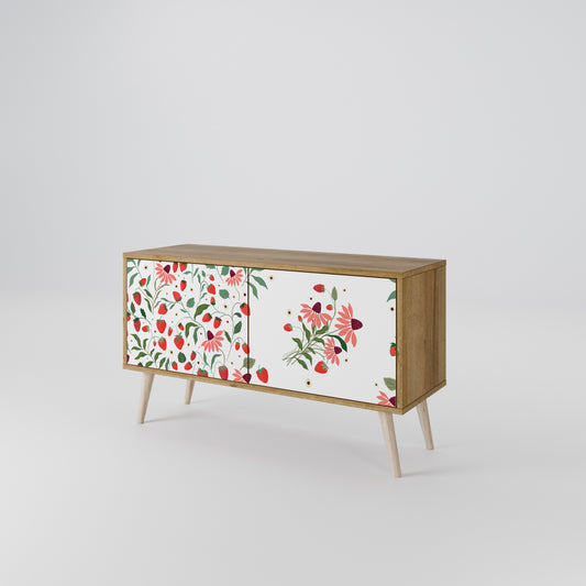 FLOWERS AND STRAWBERRIES Compact 2-Door TV Cabinet