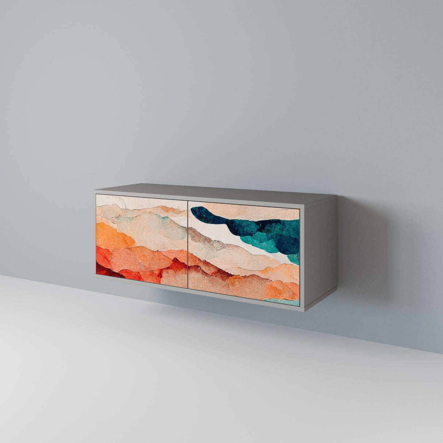 ABSTRACT LANDSCAPE Compact 2-Door TV Cabinet