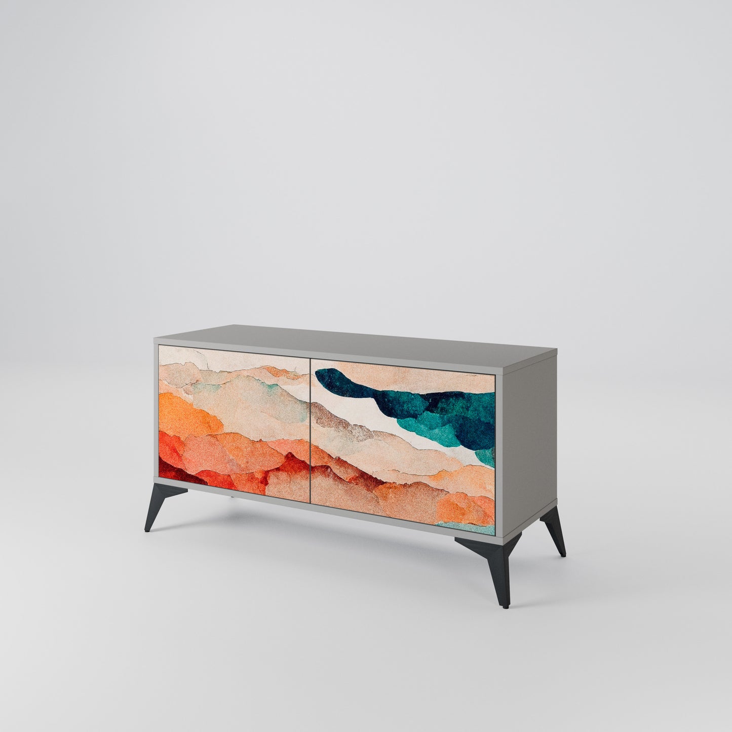 ABSTRACT LANDSCAPE Compact 2-Door TV Cabinet