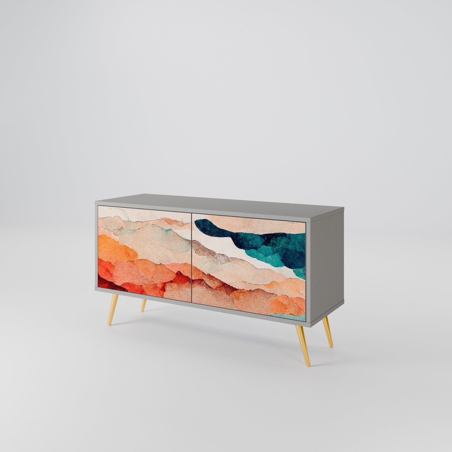 ABSTRACT LANDSCAPE Compact 2-Door TV Cabinet