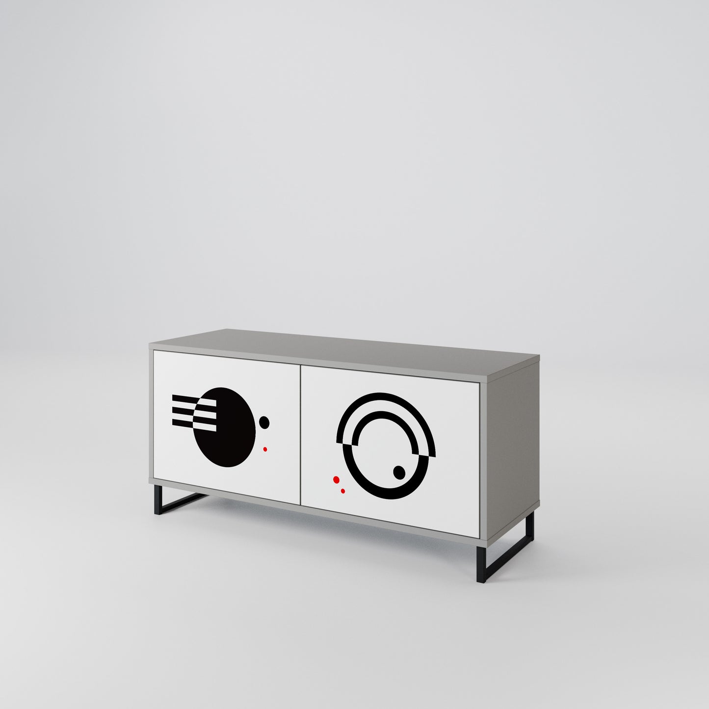 BLACK AND WHITE COMBINATION Compact 2-Door TV Cabinet