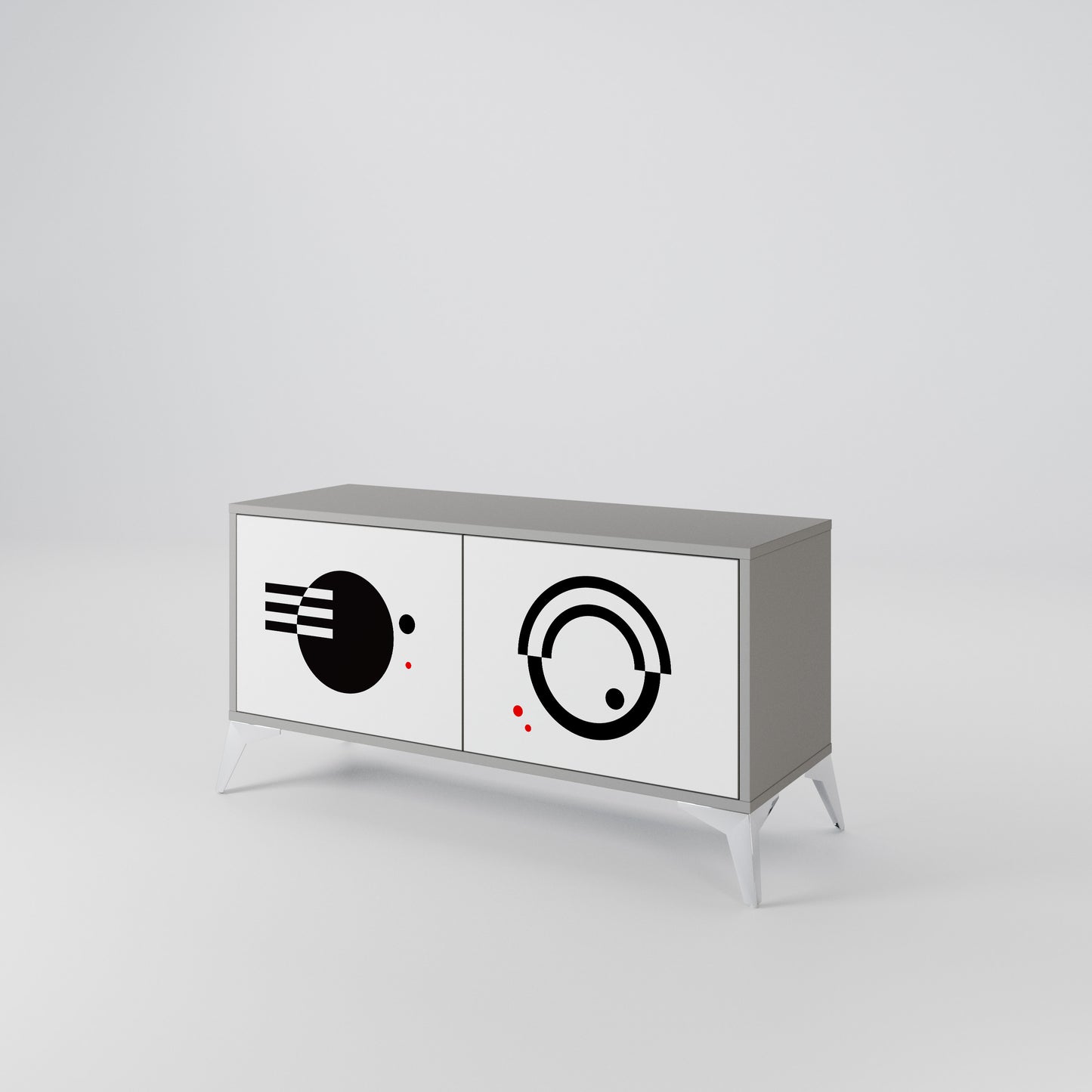 BLACK AND WHITE COMBINATION Compact 2-Door TV Cabinet