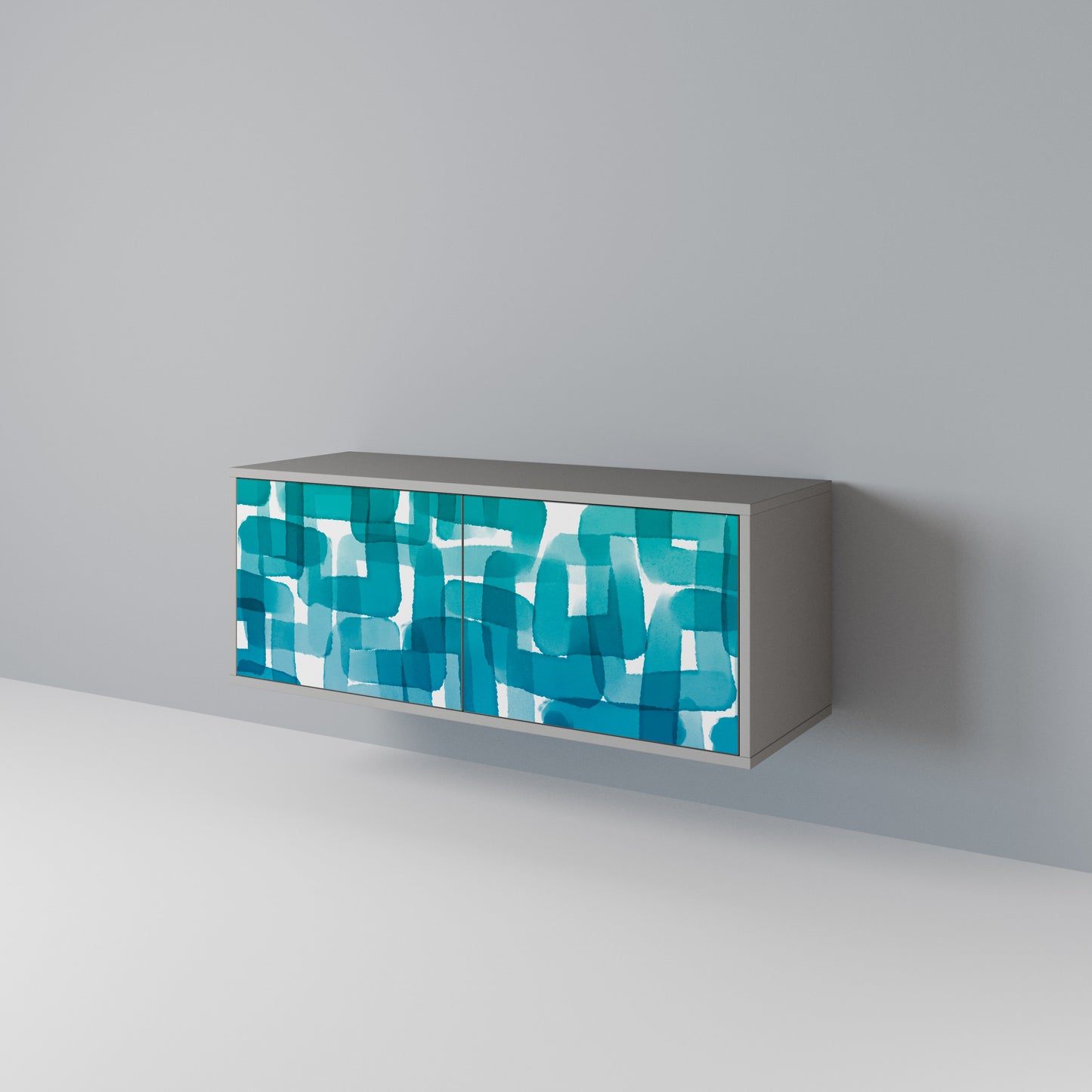 TURQUOISE RECTANGLES Compact 2-Door TV Cabinet