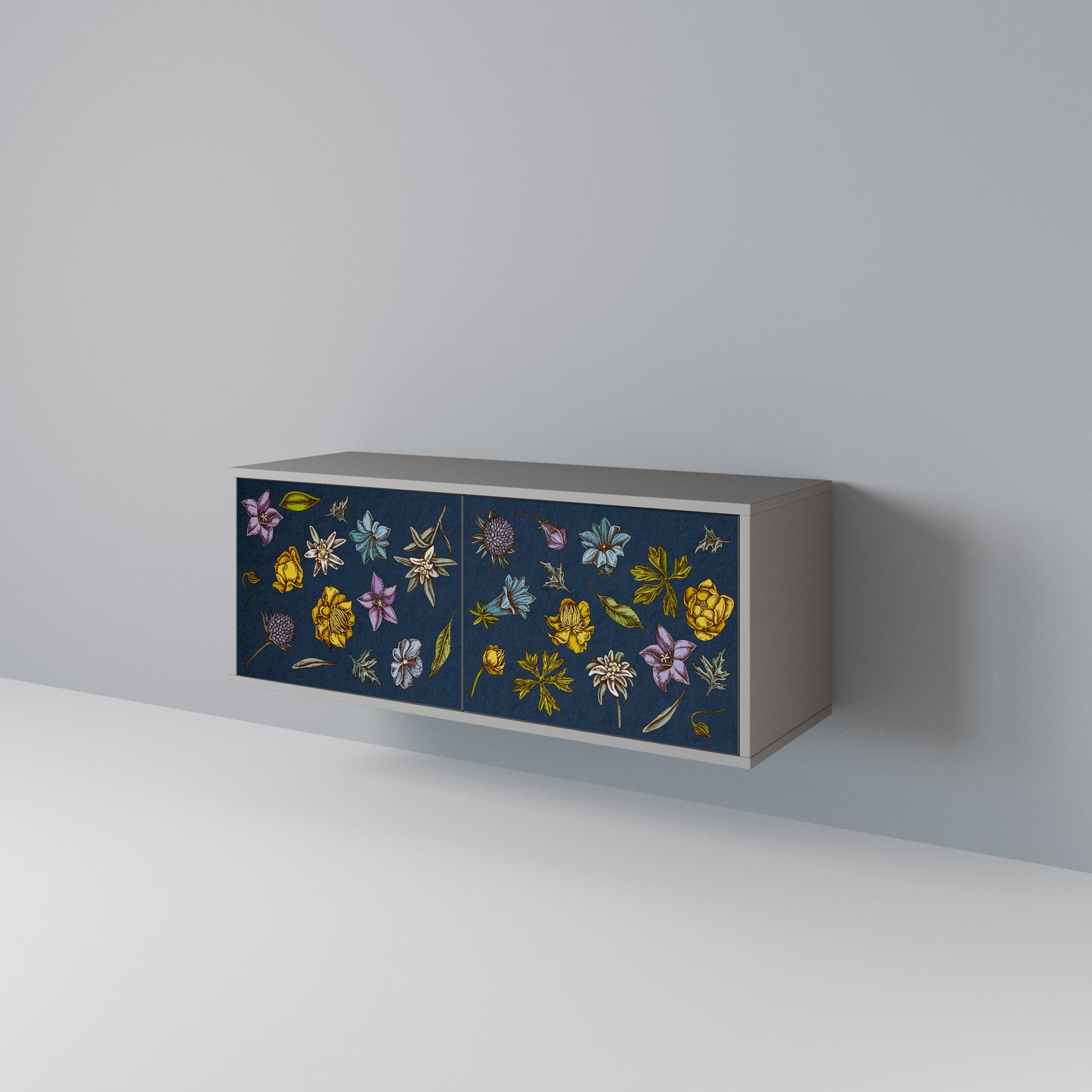 FLOWERS ON NAVY BLUE Compact 2-Door TV Cabinet